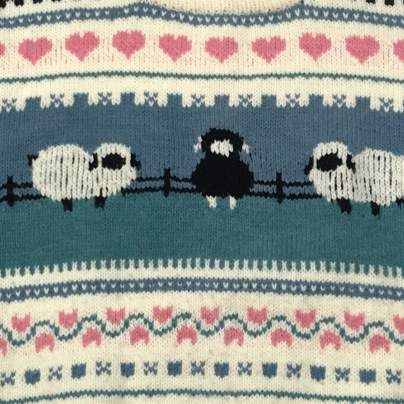 vintage Handmade Sheep Farm Heart Folk Art Sweater - Picture 3 of 6